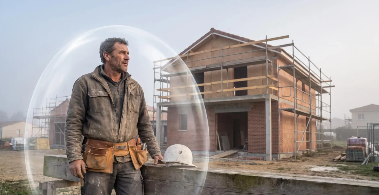 Artisan du BTP français seul sur un chantier, symbolisant la protection de son patrimoine grâce au statut d'EURL