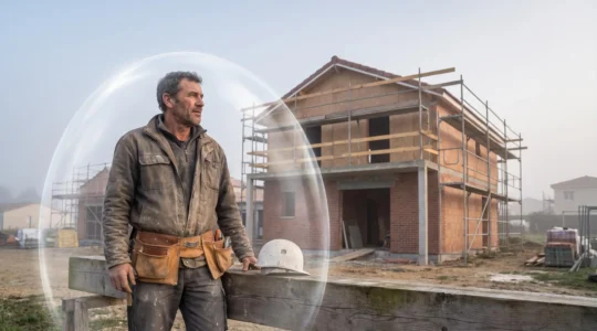 Artisan du BTP français seul sur un chantier, symbolisant la protection de son patrimoine grâce au statut d'EURL