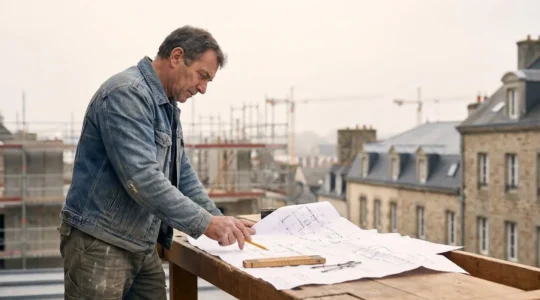 Artisan du bâtiment français analysant les données de son futur marché local avant de lancer son entreprise