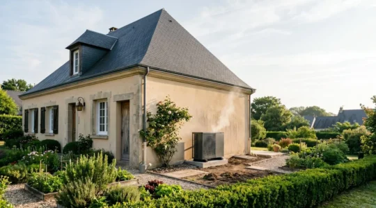 Maison française en cours de transition du chauffage au fioul vers une pompe à chaleur